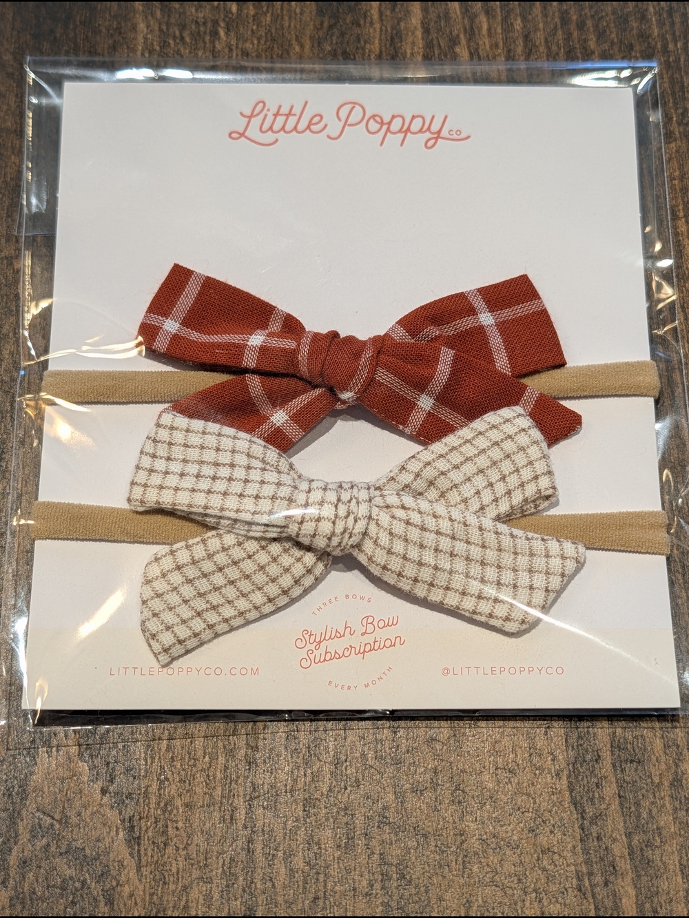 Little Poppy Kids Plaid Bow Headband Set - Rust & Cream
